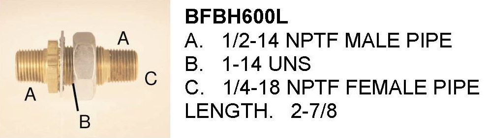 BFBH600L BRASS FITTING - 1/2 X 1/4 BUCK HEAD FITTINGS WITH LARGE NUT