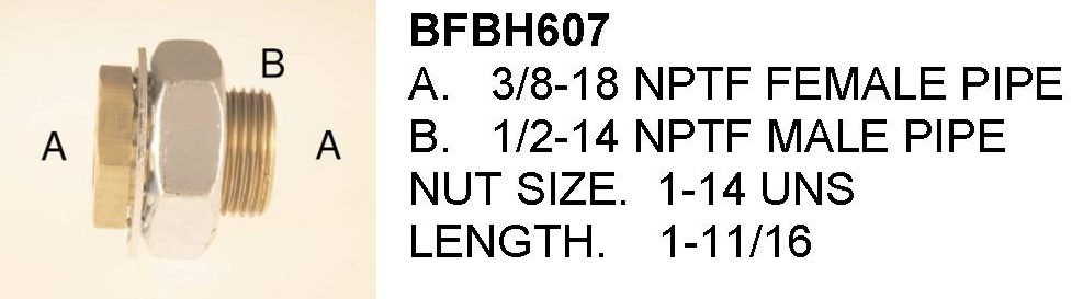 BFBH607 BRASS FITTING - 3/8 X 3/8 X -1-5/16 BUCK HEAD FITTING