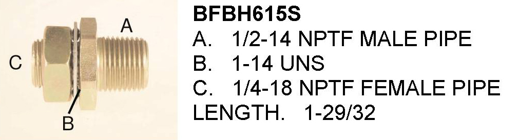BFBH615S BRASS FITTING - 1/2 X 1/4 X 1-3/4 FRNIP BK HEAD