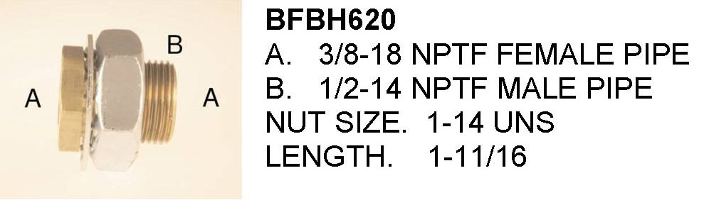 BFBH620 BRASS FITTING - 3/8 X 3/8 X -1-5/16 BULK HEAD FITTING