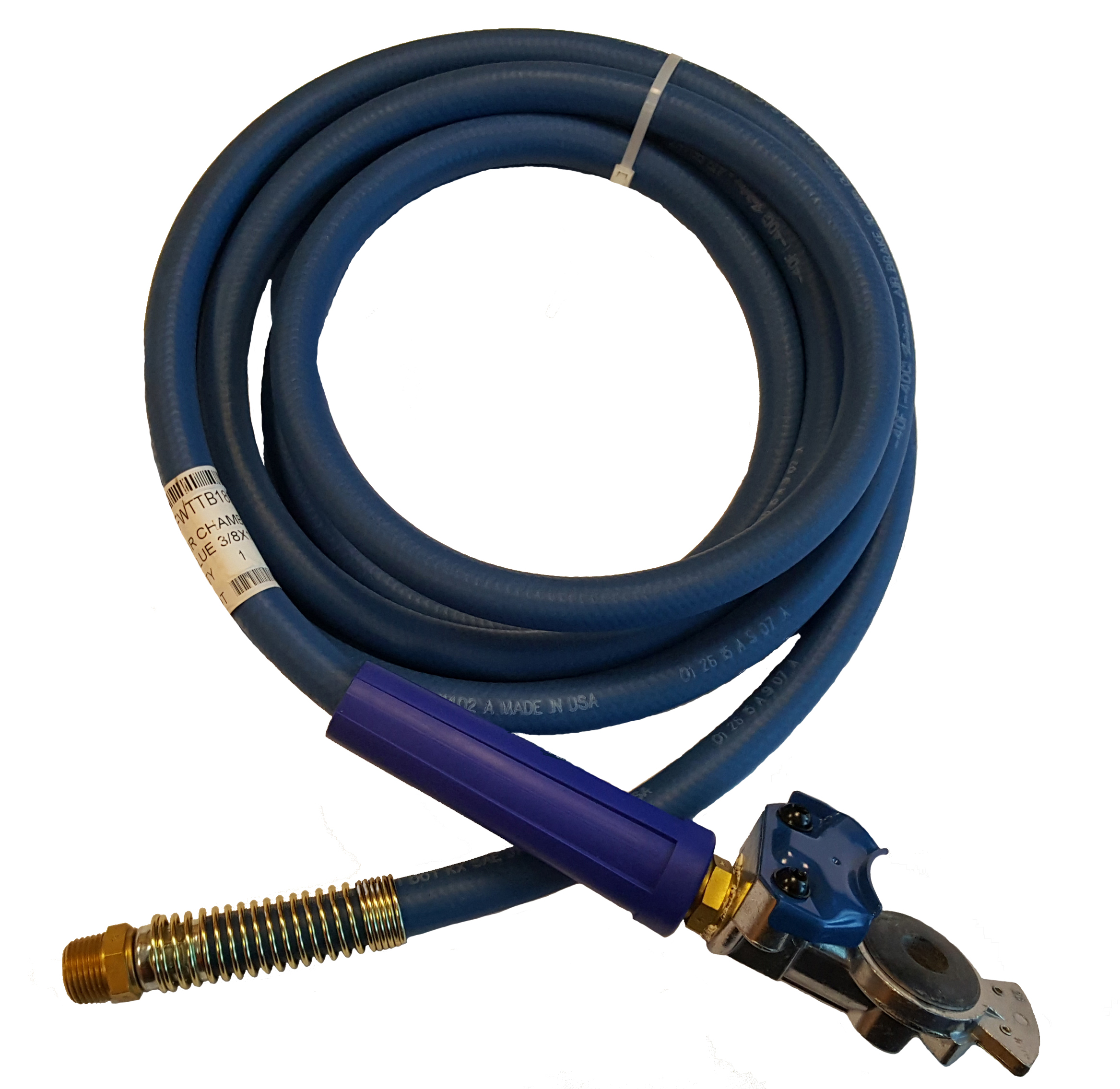 AIR BRAKE HOSE - AIR CHAMBER HOSE 3/8 X 180 WITH 1/2 SWIVELS &amp; BLUE GLADHAND