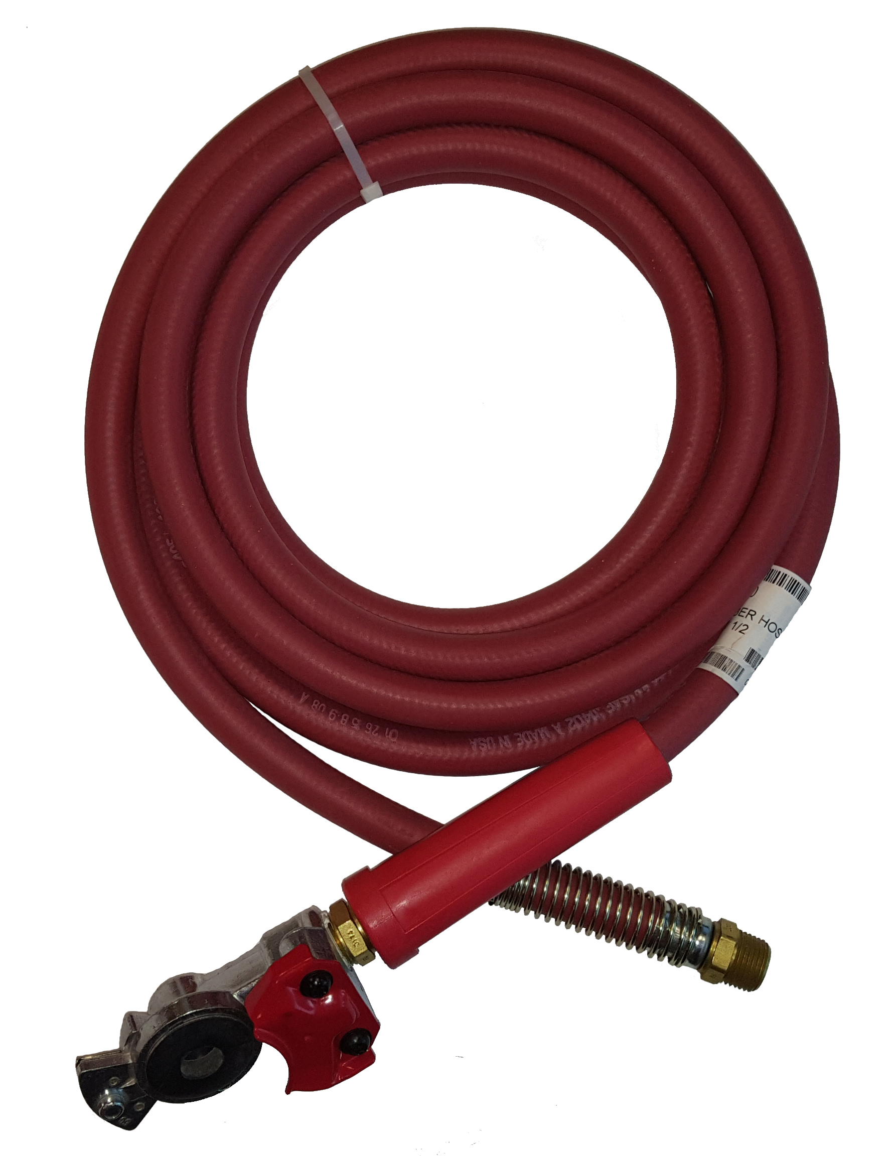 AIR BRAKE HOSE - AIR CHAMBER HOSE 3/8 X 180 WITH 1/2 SWIVELS &amp; RED GLADHAND
