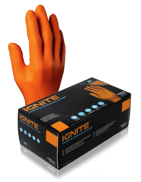 GLOVES LARGE IGNITE ORANGE 7ML PALM/10ML FINGER TEXTURED TOUCH (100 PER)