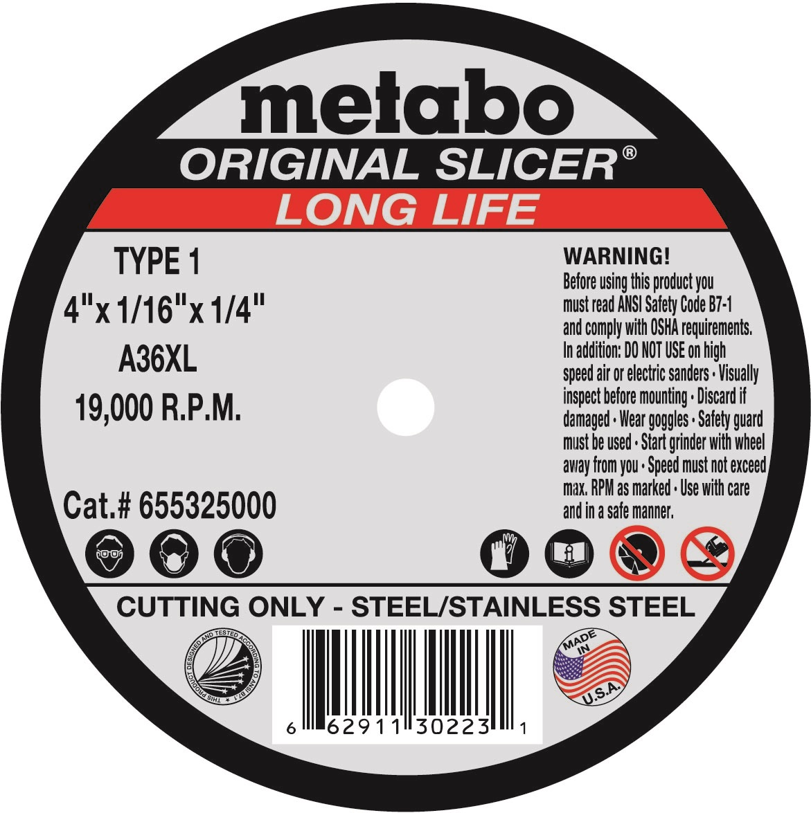 CUT OFF WHEEL 55325 4X1/16X1/4 A 36 TZ