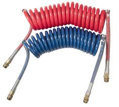 COIL AIR HOSE 1/2"  BLUE &amp; RED 15' set