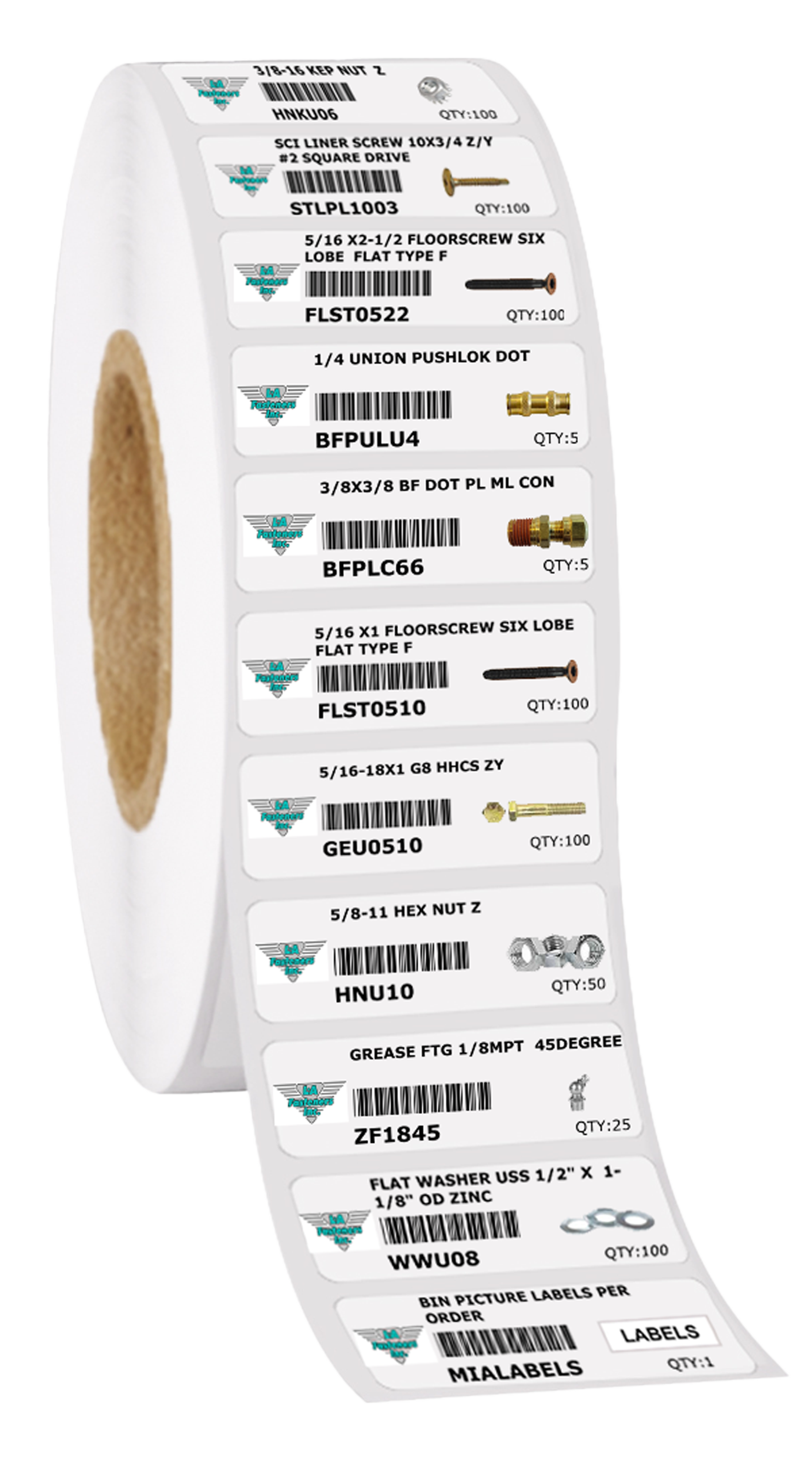1" X 3.5" HIGH GLOSS BIN LABELS WITH LOGO AND PART IMAGE